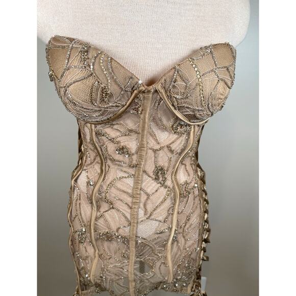 Retrofete Matilda Strapless Lace Sequin Corset Bustier Sheer Mini Dress Sz S - Picture 7 of 12